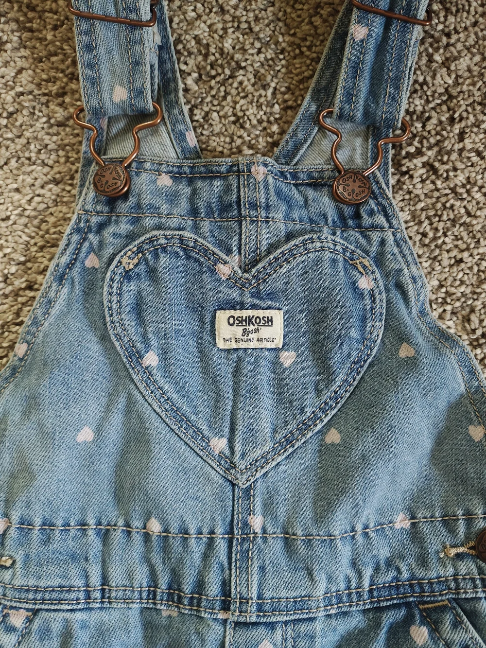 OshKosh B'gosh Toddler Light Blue Denim Overalls with Pink Stitching 18 Months